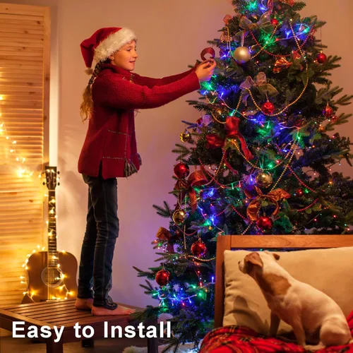 Miniatura 6 de echosari Paquete de 2 Luces de Cadena de Navidad a Batería, Cable Verde de 32 pies 100 Luces de Cadena de Hadas LED con Control Remoto Temporizador