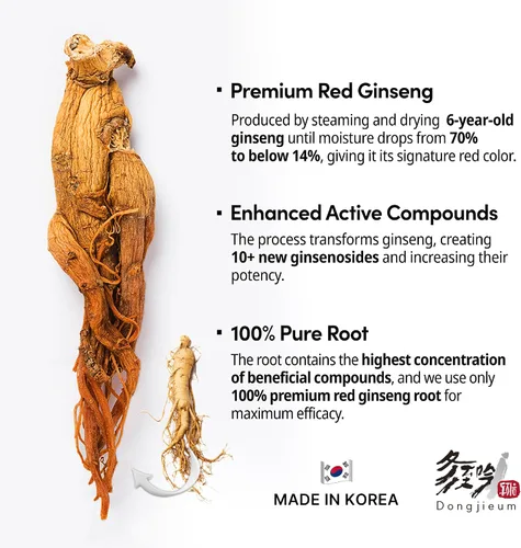 Miniatura 4 de Ginseng rojo coreano (raíz de 6 años) (ginsenósido mejorado) 120 cápsulas veganas