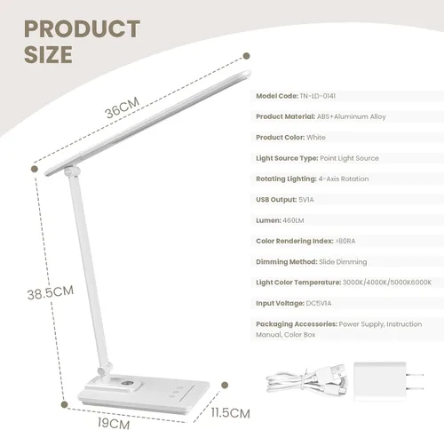 Miniatura 7 de TECHNOVA Lámpara de escritorio LED con 5 temperaturas de color Regulación continua deslizante y temporizador de un solo toque Diseño plegable