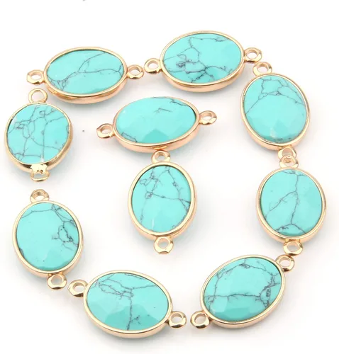 Miniatura 4 de LE SKY Conectores de piedra natural con forma de huevo facetado, dijes de ágata negra para hacer joyas, collares, pulseras, 10