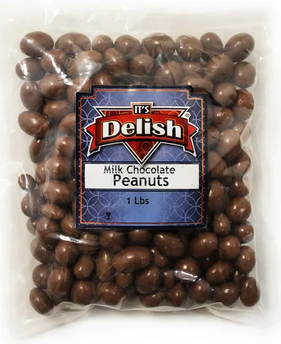Its Delish - Cacahuetes cubiertos de chocolate con leche gourmet – Bolsa a granel de 1 libra – Cacahuetes recubiertos de chocolate negro lácteo