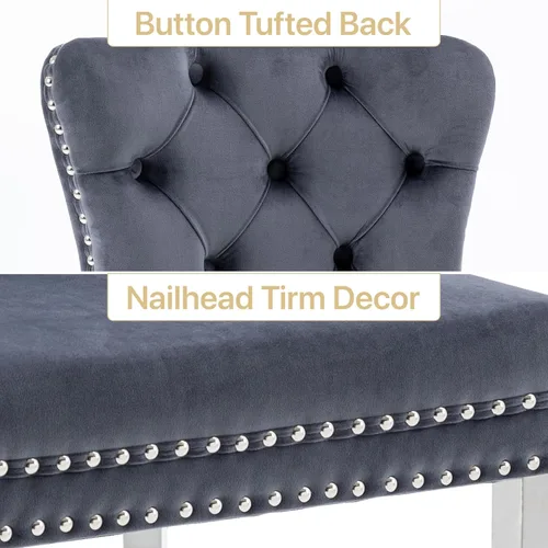 Miniatura 4 de Sillas de Comedor de Terciopelo Juego de 4, Colección Nikki Sillas de Comedor con Patas de Acero Inoxidable Plateado y Anilla, Silla Lateral de Lujo