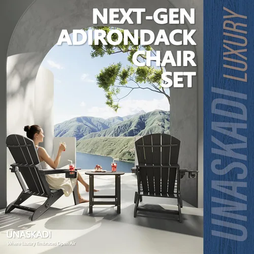 Miniatura 5 de Silla Adirondack plegable con soporte para tazas, de plástico HDPE resistente a todo tipo de clima, sillas de patio al aire libre, asiento
