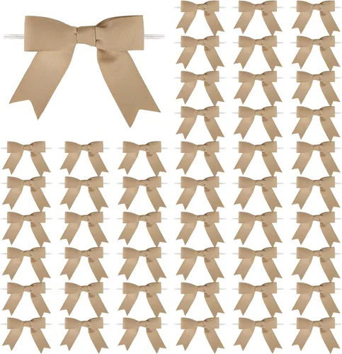 Miniatura 33 de Meseey 50 lazos de grogrén de 3 pulgadas, color gris plateado, preatados, para bolsas de golosinas, cesta de envoltura de regalo, boda, baby shower