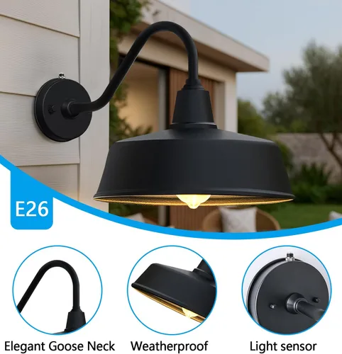 Miniatura 3 de Luz de porche al aire libre con atardecer al amanecer, lámpara impermeable de cuello de cisne para exteriores, luz exterior antioxidante con montaje