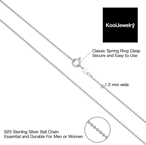 Miniatura 3 de Kooljewelry Collar de cadena de cuentas de plata chapada en oro amarillo o plata de ley para mujer