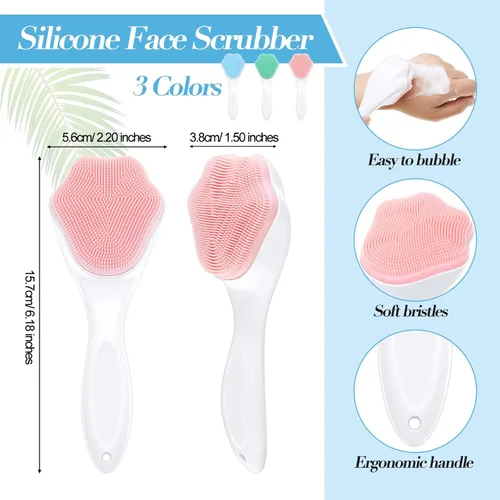 Miniatura 3 de Cepillo exfoliante facial de silicona, 3 piezas, cepillo exfoliante, cepillo de limpieza facial de silicona de mano con 3 herramientas de limpieza