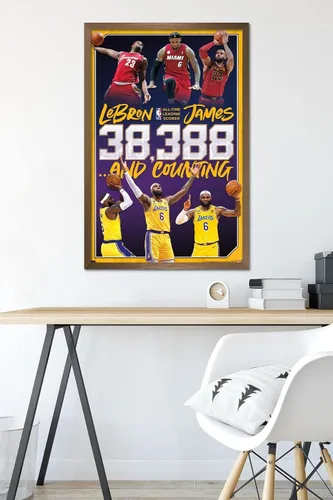 Miniatura 6 de NBA League - Póster de pared de LeBron James All-Time Scoring Leader, 34 pulgadas de largo x 22.4 pulgadas de ancho, versión enmarcada en bronce