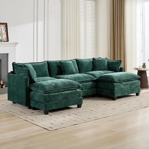 Miniatura 4 de Sofá modular verde de 111.5 pulgadas, sofás seccionales grandes de 3 plazas para sala de estar, sofá nube de tela de felpilla de gran
