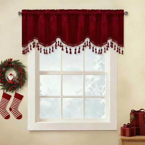 Miniatura 54 de StangH Cortinas decorativas de lujo, cenefa azul con bloqueo de luz, cenefa festoneada para ventana pequeña con bolsillo sólido para barra, cortina