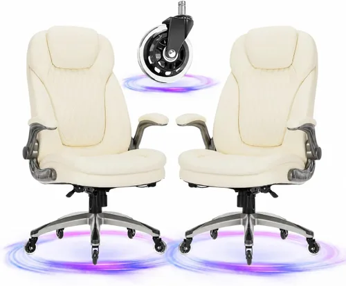 Miniatura 13 de Silla de oficina ejecutiva, silla ergonómica de escritorio para computadora, silla de cuero con respaldo alto con brazos abatibles acolchados, silla