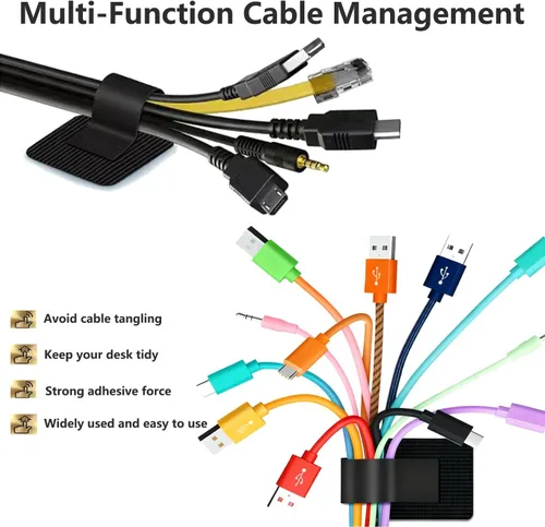 Miniatura 6 de Gestión de cables de escritorio, organizadores de cables para cordones - Actualización 48 PCS bridas de cable autoadhesivas negras con respaldo