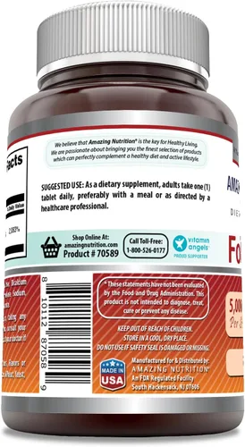 Miniatura 3 de Amazing Formulas - 5000 Mcg de ácido fólico por porción, suplemento de tabletas, sin OMG, sin gluten, fabricado en Estados Unidos