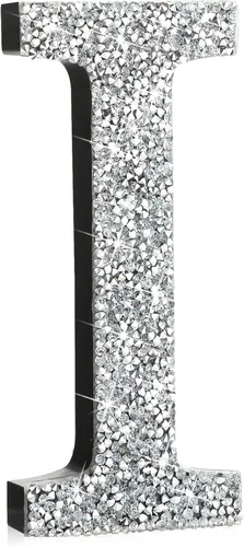 Miniatura 17 de Qunclay Letras brillantes de cristal plateado de 5.7 pulgadas, decoración de diamantes triturados, letra de madera con purpurina con tornillo