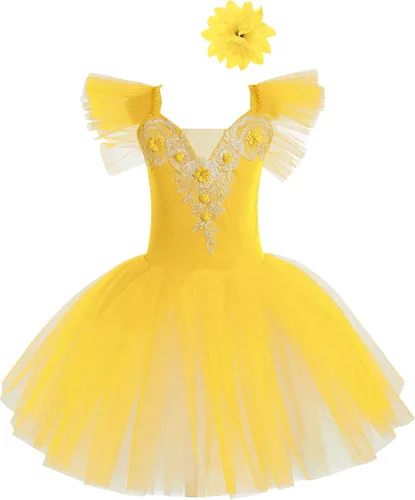 Miniatura 13 de JEATHA Camisola para niñas y niñas, leotardo con falda, vestido de ballet, cisne, lago, tutú, bailarina, disfraces para competición