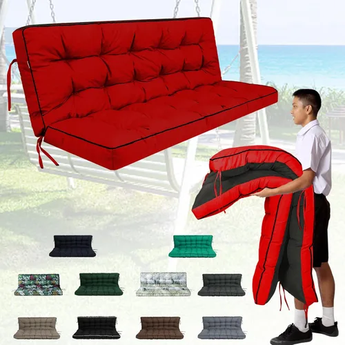 Miniatura 16 de Cojín de porche exterior con respaldo, cojín grueso impermeable para columpio de patio de 2/3 plazas de repuesto, cojines de columpio de banco