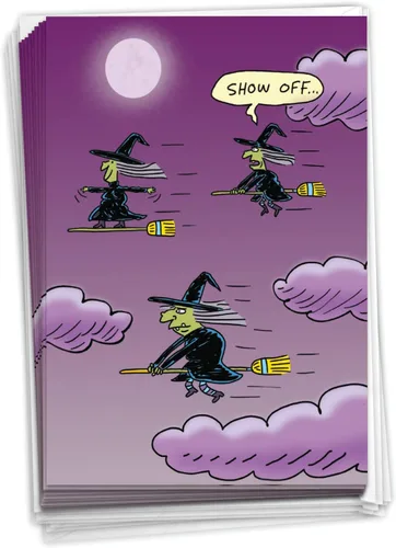 Miniatura 11 de NobleWorks - Juego de 12 divertidas tarjetas de felicitación de Halloween con sobres de 5 x 7 para hombres, mujeres 1x12 diseños - Calabaza
