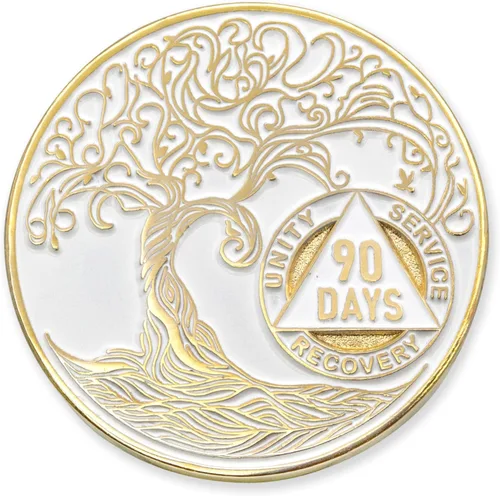 Miniatura 245 de 20 Year Sobriety Mint Twisted Tree of Life - Medallón de recuperación AA chapado en oro, fichas y fichas, color negro