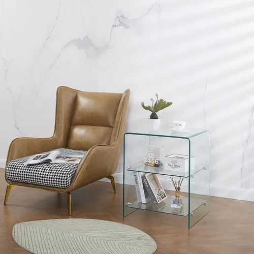Miniatura 3 de Mesa auxiliar de vidrio templado transparente, mesa auxiliar pequeña para sala de estar, mesita de noche, mesita de noche para dormitorios, mesa