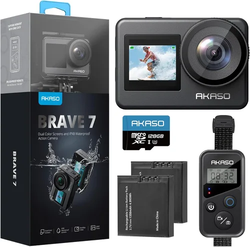Miniatura 2 de AKASO Brave 7 Cámara de acción 4K30FPS 20MP con tarjeta de memoria MicroSDXC U3 de 128 GB, pantalla táctil IPX8 33 pies EIS 2.0 Zoom Cámara con 23.6