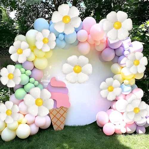 Miniatura 8 de Kit de arco de guirnalda de globos de margaritas de 166 piezas, globos pastel macarrón, arco pastel de primavera para fiesta temática de margaritas