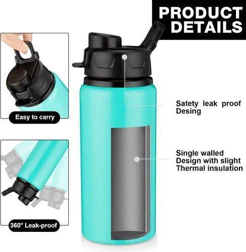 Miniatura 3 de Shellwei 10 botellas de agua de aluminio de 17 onzas reutilizables con tapas a presión, botella de agua de metal, ligera, portátil, botella de agua