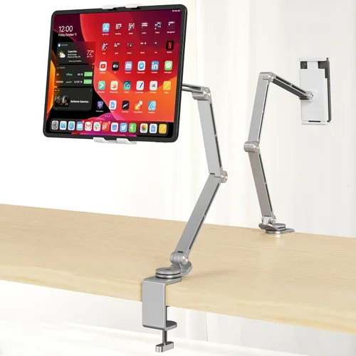 Miniatura 8 de Houele Soporte y Base para Tableta, Brazo Plegable Ajustable para Tableta iPad Soporte de Escritorio con Base Giratoria de 360°, Soporte para Gris
