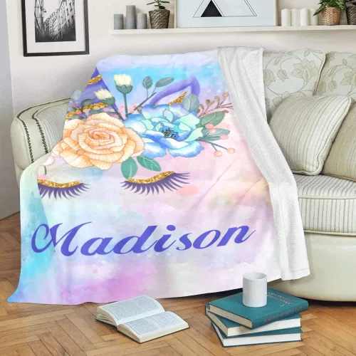 Miniatura 3 de Manta de vellón personalizada para niños con nombre, manta de bebé personalizada con flores de unicornio para cama (30 x 40 pulgadas)