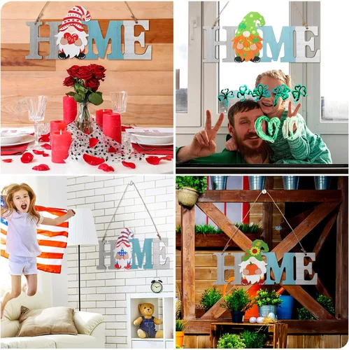Miniatura 4 de 13 piezas de gnomo intercambiable para el hogar, letrero de madera 3D para Navidad, invierno, decoración de puerta de temporada, decoración rústica