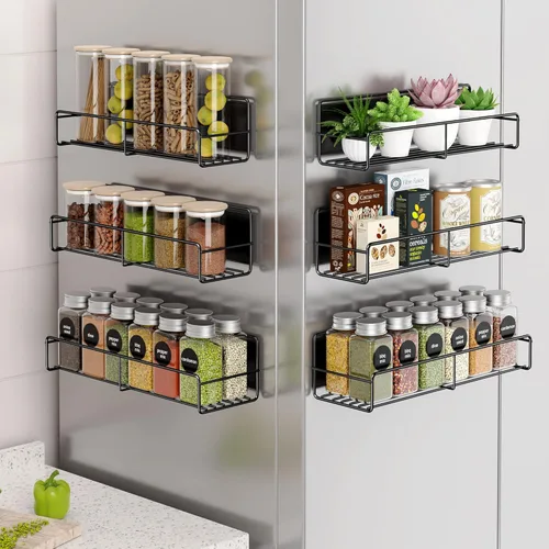Miniatura 16 de Mystozer Paquete de 2 organizadores magnéticos para especias, ahorro de espacio para refrigerador y horno microondas, estante magnético