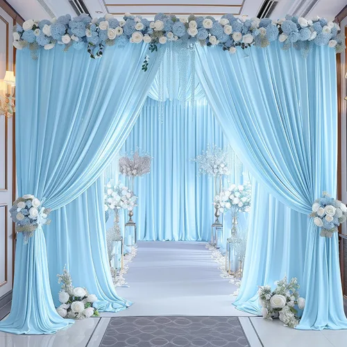 Miniatura 73 de Cortinas de fondo azul bebé de 8 x 10 pies para bodas, cortinas de fondo de poliéster sin arrugas, para baby shower, fiestas de cumpleaños