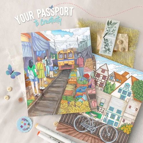 Miniatura 2 de ColorIt Lost in Translation - Libro para colorear con espiral para adultos, 50 diseños de una sola cara de destinos y atracciones de viaje únicos