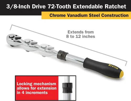 Miniatura 2 de Titan 12070 Trinquete extensible de 72 dientes de 3/8 pulgadas x 8 a 12 pulgadas