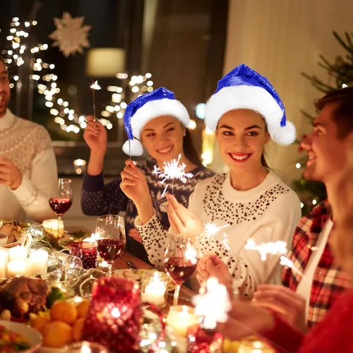 Miniatura 6 de SATINIOR 2 piezas de sombrero de Papá Noel de lentejuelas para adultos, unisex, gorro de Navidad con forro y ala de felpa para mujeres y hombres