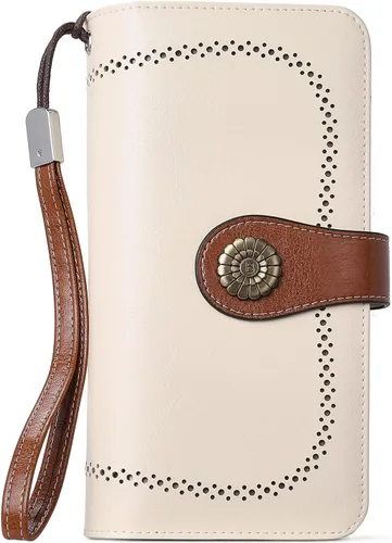 Miniatura 7 de BOSTANTEN - Cartera de cuero para mujer, bloqueo de identificación por radio frecuencia (RFID), cierre de cremallera alrededor, tarjetero, cartera