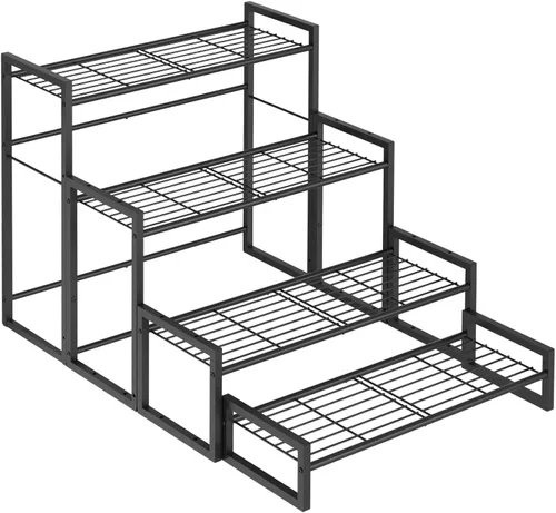 Miniatura 9 de VyGrow Soporte para plantas, soporte apilable para plantas de 4 niveles, estante escalable resistente para plantas altas para interiores y negro