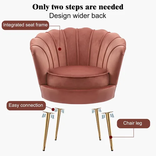 Miniatura 3 de DAGONHIL Silla decorativa tapizada moderna de mediados de siglo, silla de tocador de pétalos, sofá individual de terciopelo retro con patas de metal
