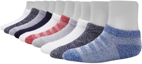 Miniatura 3 de Hanes Calcetines tobilleros antideslizantes para bebés y niños pequeños, paquete múltiple Blanco/Gris/Azul marino - Paquete de 10