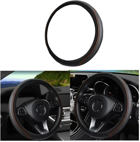 Miniatura 9 de LoyaForba Funda de cuero para volante de automóvil, protector elástico transpirable antideslizante para volante, accesorios interiores de automóvil