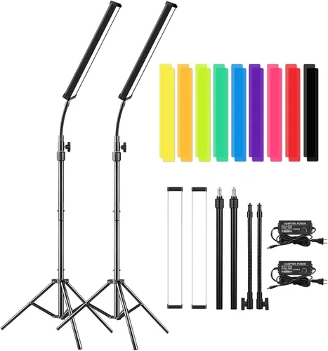 Gepege - Kit de varita de luz LED para video, iluminación de fotografía con soporte de trípode ajustable, 9 filtros de color, paquete de 2 paquetes
