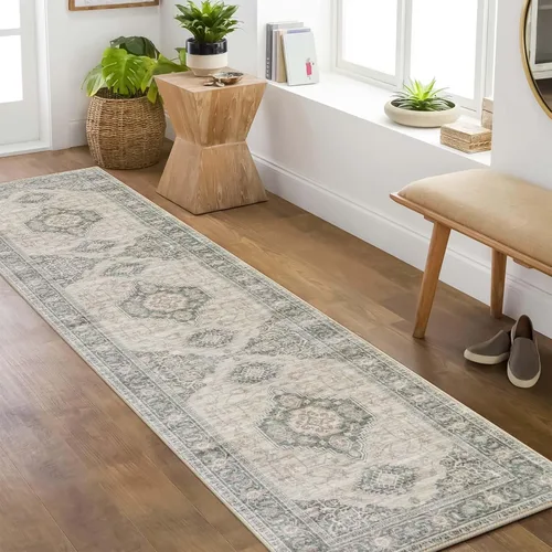 Miniatura 32 de Lahome Alfombra oriental lavable de área pequeña, 2 x 3 pies, para entrada, cocina, ultra fina, suave, tapete antideslizante para puerta de Azul