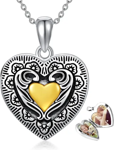 Medallón de fotos con forma de corazón que sostiene 2 imágenes, collar con medallón en forma de corazón, joyería conmemorativa, regalo para mujeres