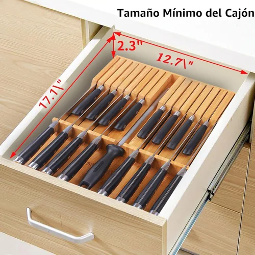 Miniatura 7 de Utoplike - Bloque de cuchillos para cajones de bambú, organizador grande de cajones de cuchillos de cocina, con asa, soporte para cuchillo de carne