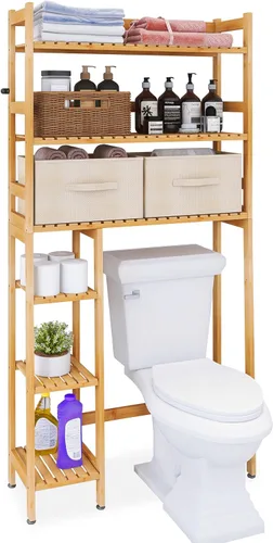 Miniatura 10 de SMIBUY Almacenamiento sobre el inodoro con cajones, estante organizador grande de baño para ahorrar espacio, soporte independiente detrás del Blanco
