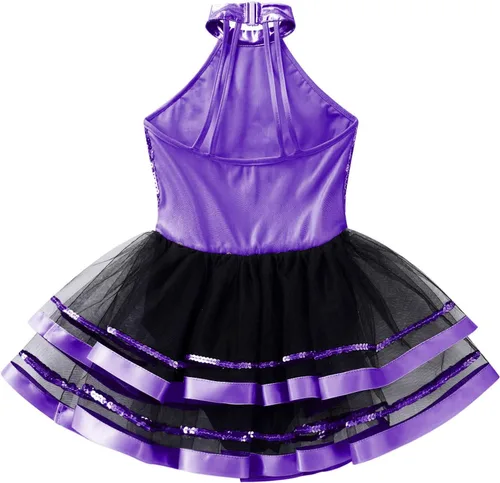Miniatura 79 de CHICTRY Vestido tutú de ballet con lentejuelas brillantes para niñas y niñas, moderno disfraz de baile latino de jazz