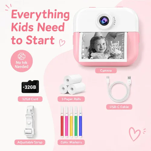 Miniatura 8 de Cámara selfie para niños con impresión instantánea frontal y trasera, regalos de Navidad y cumpleaños para niñas de 3 a 12 años, juguetes portátiles