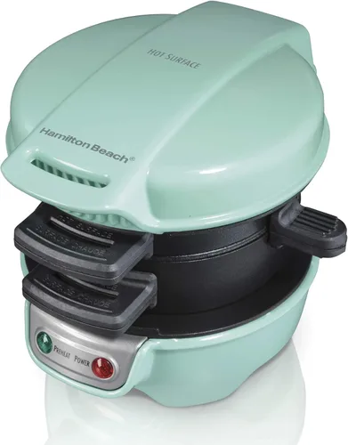 Hamilton Beach Máquina para Sándwiches de Desayuno con Anillo para Cocinar Huevos, Ingredientes Personalizables, Perfecto para Muffins Ingleses,