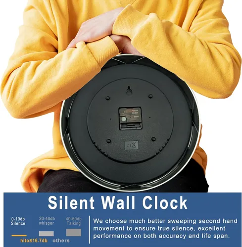 Miniatura 4 de HITO Reloj de pared silencioso de 14 pulgadas, funciona con pilas, reloj de pared grande para decoración de sala de estar, oficina, aula, dormitorio