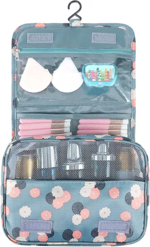 Miniatura 15 de Pengxiaomei Neceser para mujer, bolsa de cosméticos impermeable para colgar, bolsa portátil de maquillaje de viaje, bolsa de baño con asa Beige