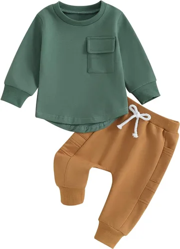 Miniatura 39 de Kuriozud Conjunto de 2 piezas de sudadera con cuello redondo y pantalones deportivos para niños pequeños para otoño e invierno